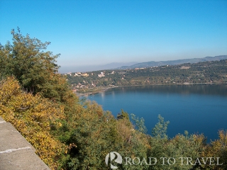 Lake Albano - Rome A view of Lake Albano near Rome from Castel Gandolfo .
