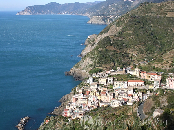 Cinque Terre coast Panoramic view of Riomaggiore and the Liguria Coast