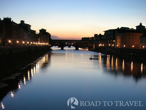 Arno River by night A nice view of Ponte Vecchio and Arno River by night.