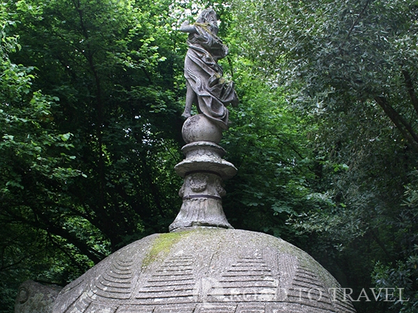 Turtle - Bomarzo Gardens The Turtle with a winged woman on its back is one of the main sculpure inside the Park of the Monsters in Bomarzo.