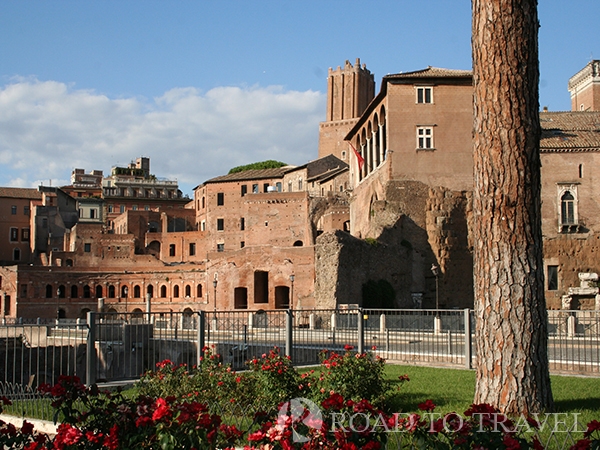 Fori Imperiali After the visit of the Colosseum you can continue your tour of Rome with a pleasant walk through Via dei Fori Imperiali overlooking the ruins of the ancient Roman city.